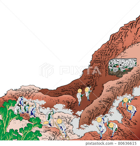 Katsushika Hokusai image People climbing bright version square white background 80636615