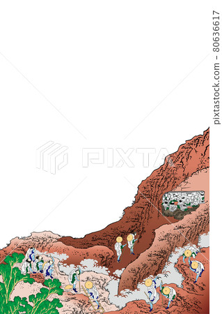 葛飾北齋圖像人攀登明亮版垂直白色背景 80636617