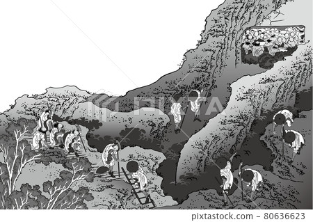 Katsushika Hokusai 圖像人攀登黑色和白色白色背景 80636623