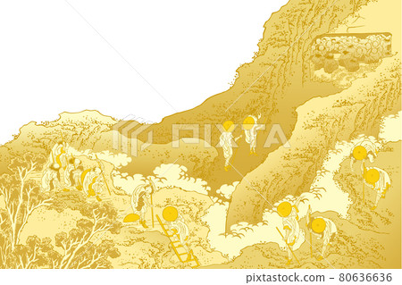 Katsushika Hokusai image People climbing gold white background 80636636