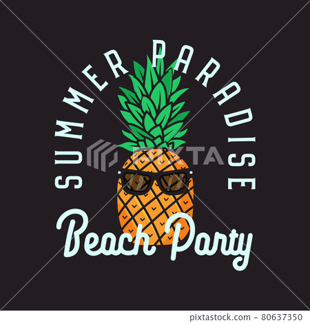 Beach party vector emblem design on black background 80637350