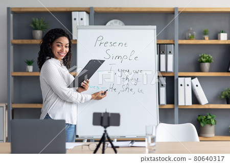 Modern education, study, social distancing, blog and devices for lesson at home 80640317