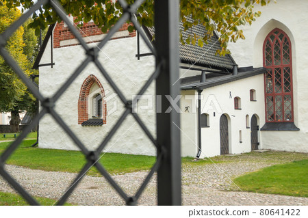 View of old Porvoo, Finland. Entrance of Porvoo Cathedral. 80641422