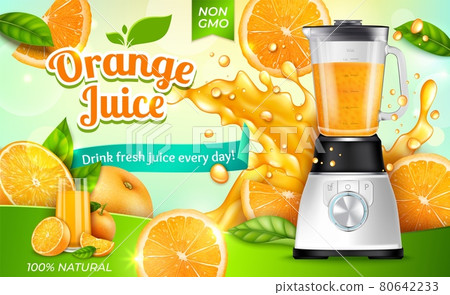 Realistic Detailed 3d Orange Juice with Electric Juicer Ads Banner Concept Poster Card. Vector illustration Realistic Detailed 3d Orange Juice with Electric Juicer Ads Banner Concept Poster Card. Vector illustration 80642233