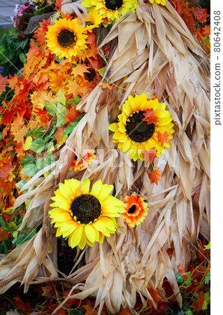 Autumn still life, sunflowers outdoor decoration 80642408
