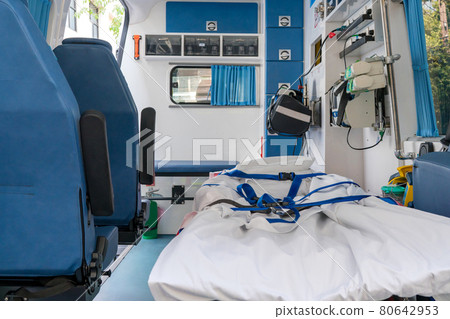inside of medical helicopter with emergency life support equipment 80642953