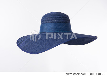 Vintage Panama hat, Woman hat isolated on white background, Women's beach hat, Blue hat. Vintage Panama hat, Woman hat isolated on white background, Women's beach hat, Blue hat. 80643033
