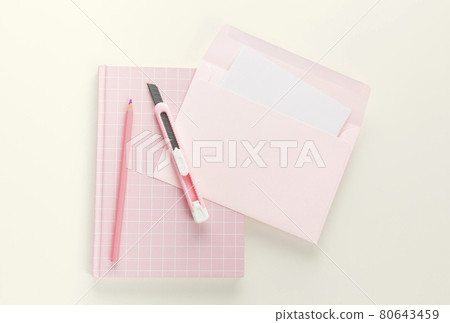 flat lay pink book and stationery flat lay pink book and stationery 80643459