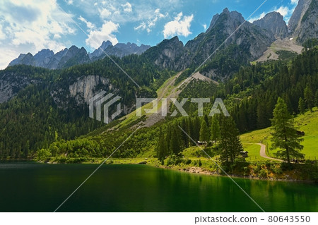 Gosausee - Beautiful lake in the mountains in Austria. Under the Dachstein mountains. Popular tourist place in the Alps. 80643550