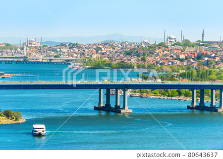 Istanbul panorama with Halic Metro Bridge Istanbul panorama with Halic Metro Bridge 80643637