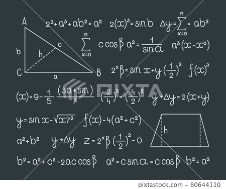 Doodle math formulas. Handwritten mathematical equations, schemes