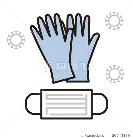 Simple illustration vector illustration of single-use gloves and non-woven mask Simple illustration vector illustration of single-use gloves and non-woven mask 80645329