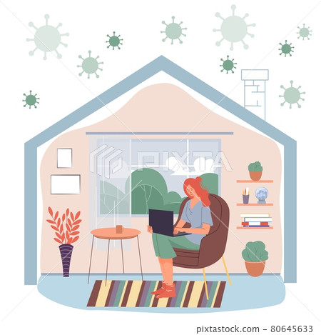 Flat cartoon character at home in self quarantine during coronavirus pandemic,vector illustration concept Flat cartoon character at home in self quarantine during coronavirus pandemic,vector illustration concept 80645633