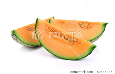 sliced cantaloupe melon isolated on white background 80645877
