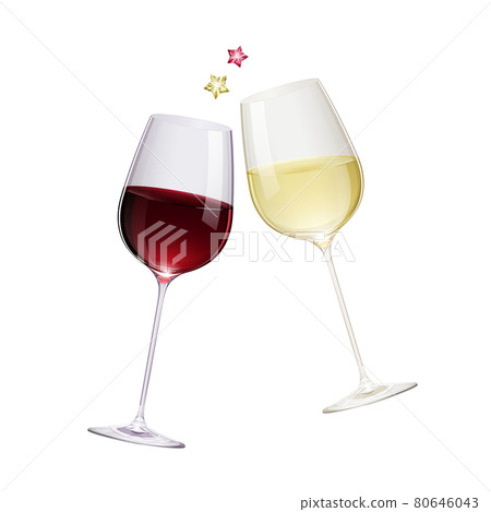 Illustration _ star toasting with a glass of realistic red and white wine Illustration _ star toasting with a glass of realistic red and white wine 80646043