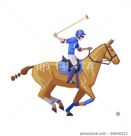 Polo Sport Player Galloping on Racing Horse Vector Illustration 80646522