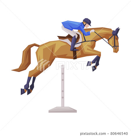 Jockey Overcoming of Obstacles on Racing Horse, Derby, Equestrian Sport Vector Illustration 80646540