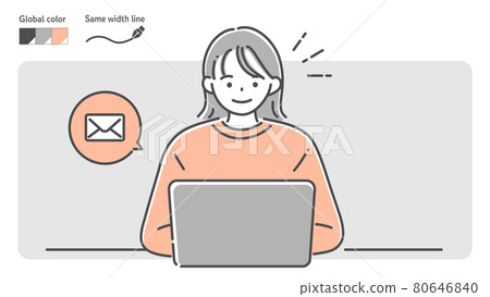 A smiling woman sending an email on her laptop A smiling woman sending an email on her laptop 80646840