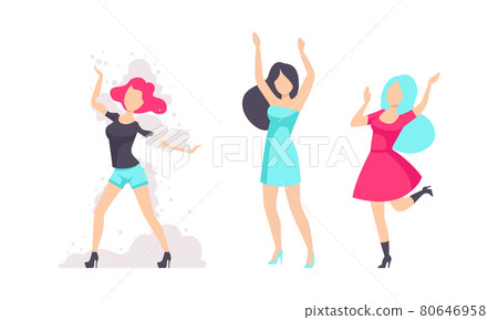 Girls Drinking at Party, Young Women in Fashionable Outfit Having Fun at Nightclub Flat Vector Illustration 80646958