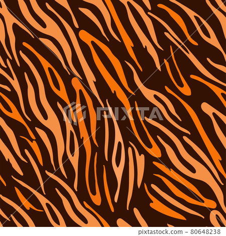Seamless striped tiger pattern. Orange stripes on dark background. Vector illustration. Tiger pattern For design, decor, wallpaper, packaging, textiles and decoration Seamless striped tiger pattern. Orange stripes on dark background. Vector illustration. Tiger pattern For design, decor, wallpaper, packaging, textiles and decoration 80648238