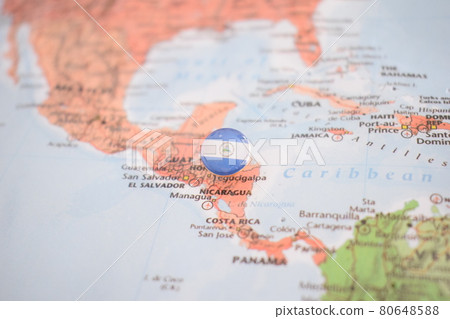 Nicaragua flag drawing pin on the map Nicaragua flag drawing pin on the map 80648588