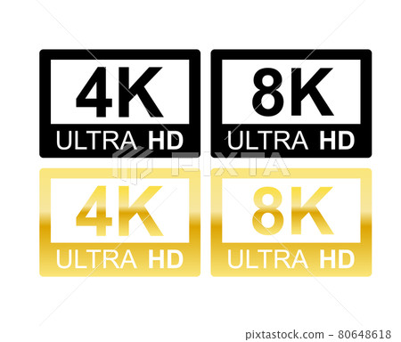 Set of black and gold 4K and 8K high definition icons 80648618