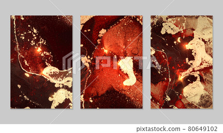 Marble set of gold, dark red and black backgrounds with texture 80649102
