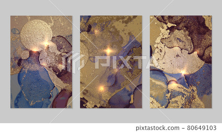 Marble set of gold, blue and purple backgrounds with texture 80649103