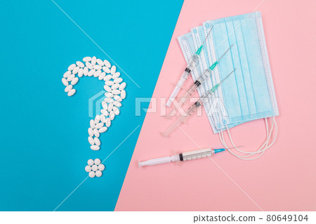White Question Mark and Syringe. Pharmaceutical Industry and Vaccination White Question Mark and Syringe. Pharmaceutical Industry and Vaccination 80649104
