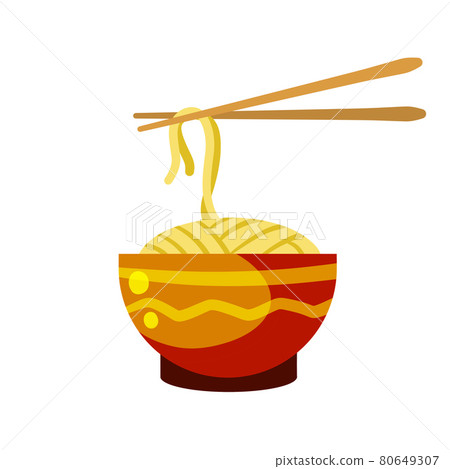 Asian noodles in clay bowl. Oriental cuisine. 80649307