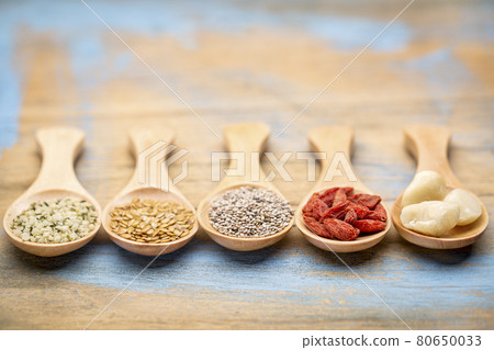 spoons of superfood abstract 80650033