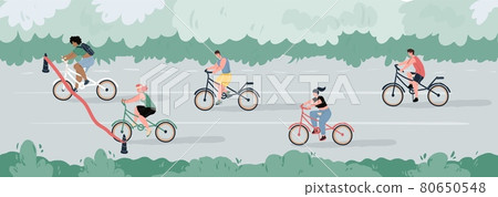 Flat cartoon athletes characters ride bicycles,vector illustration concept 80650548