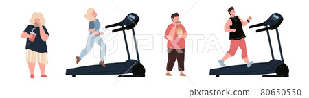 Flat cartoon characters doing sport activities,body transformation,vector illustration concept 80650550