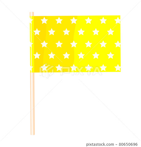 Yellow flag with stars on a wooden flagpole. Vector 80650696