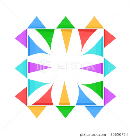 The frame is square with multicolored flags . Triangular colored flags adorn the square frame. Vector 80650724