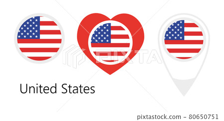 National flag of United States, round icon, heart icon and location sign 80650751