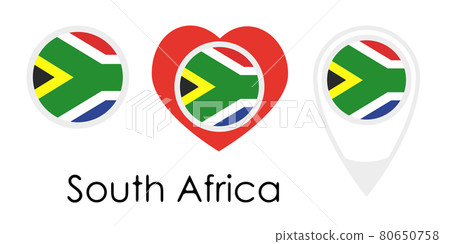 National flag of South Africa, round icon, heart icon and location sign National flag of South Africa, round icon, heart icon and location sign 80650758