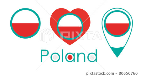 National flag of Poland, round icon, heart icon and location sign 80650760