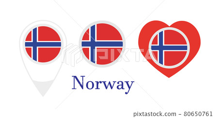National flag of Norway, round icon, heart icon and location sign National flag of Norway, round icon, heart icon and location sign 80650761