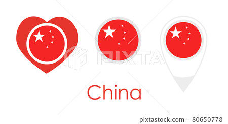 National flag of China, round icon, heart icon and location sign National flag of China, round icon, heart icon and location sign 80650778