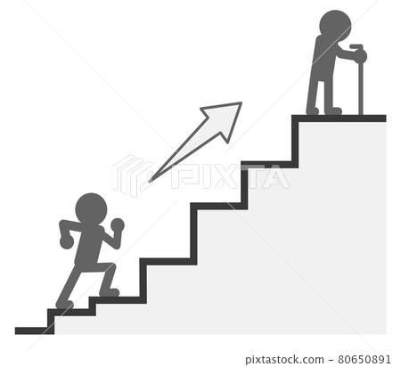 Illustration of a person climbing the stairs called life until old age 80650891