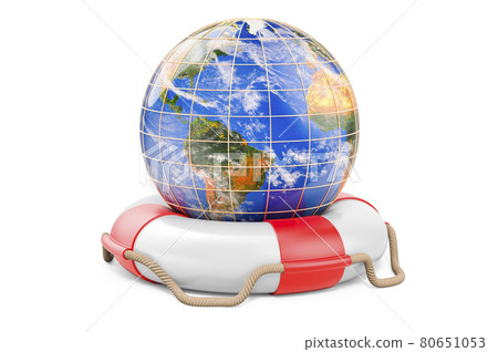 Earth Globe with lifebelt, 3D rendering 80651053
