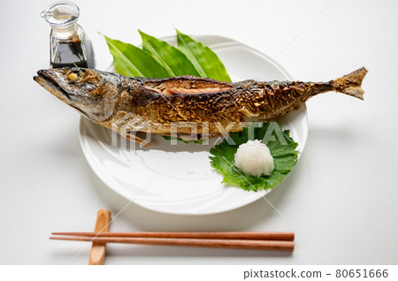 Grilled whole mackerel with salt Grilled whole mackerel with salt 80651666