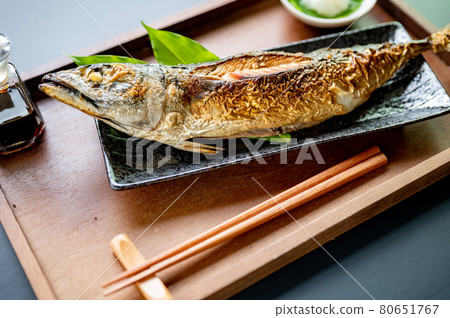 Grilled whole mackerel with salt Grilled whole mackerel with salt 80651767
