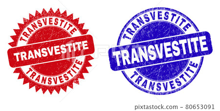 TRANSVESTITE Rounded and Rosette Stamps with Grunged Style TRANSVESTITE Rounded and Rosette Stamps with Grunged Style 80653091