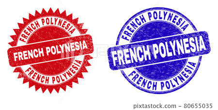 FRENCH POLYNESIA Rounded and Rosette Stamps with Grunge Surface 80655035