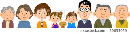 Illustration of the upper body of a four-generation family Illustration of the upper body of a four-generation family 80655039