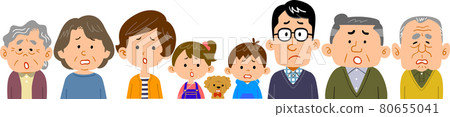 Illustration of the upper body of a four-generation family with a troubled expression 80655041