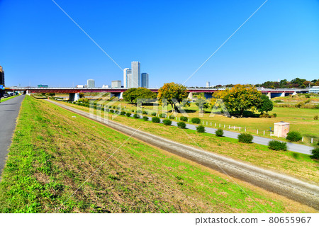 View toward Futakotamagawa from the vicinity of Daisan Keihin Road / Shin-Tamagawa Bridge (Kawasaki City, Kanagawa Prefecture) [2020.11] 80655967