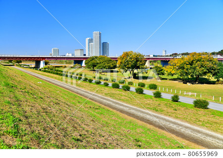 從大山京濱路/新玉川大橋（神奈川縣川崎市）附近眺望二子玉川 [2020.11] 80655969